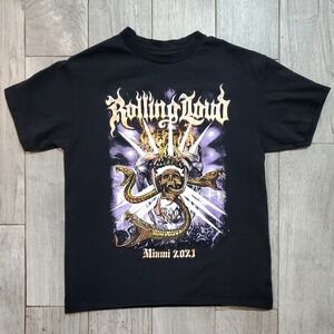 Rolling Loud Miami 2021 Graphic T-Shirt‎ Adult Medium Black Skull Purple Gold